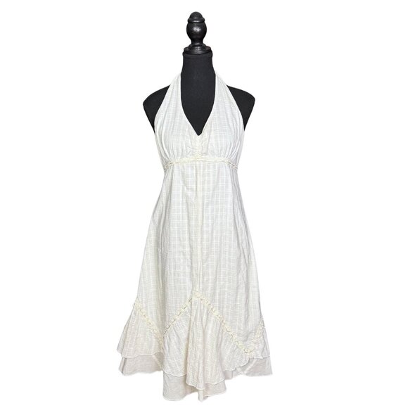 Vintage Billabong Halter Dress: White Cotton Boho Coastal Cowgirl Midi - Picture 1 of 8